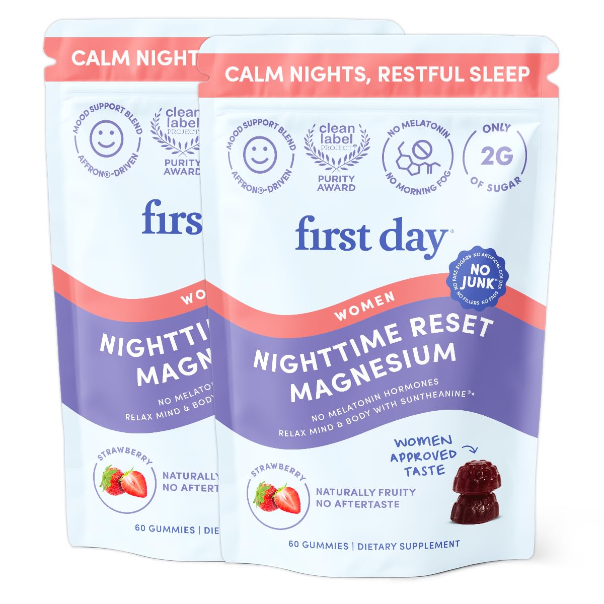 FIRST DAY Women’s Nighttime Reset Calming Magnesium Gummies, 120-Count