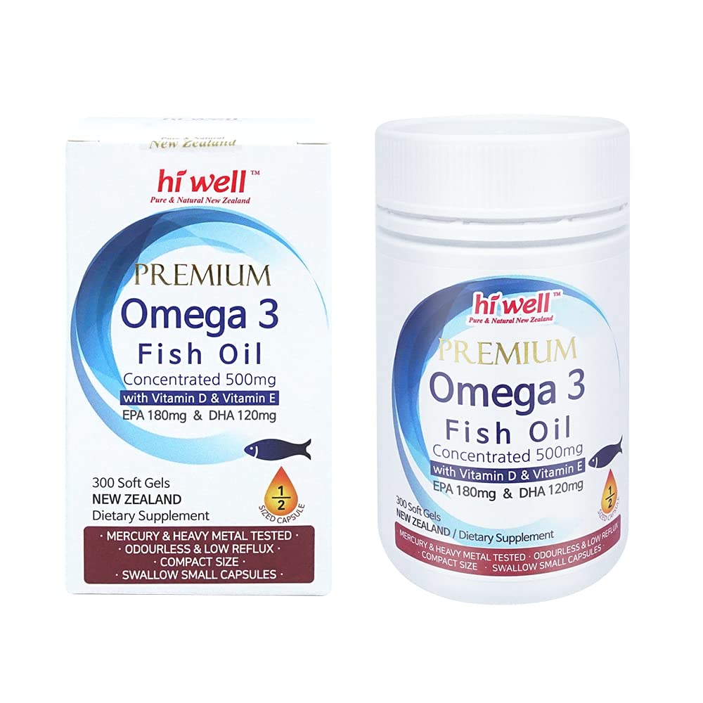 Hi Well Pure & Natural New Zealand Premium Omega-3 Fish Oil Concentrated 500mg Capsule, 300 Count