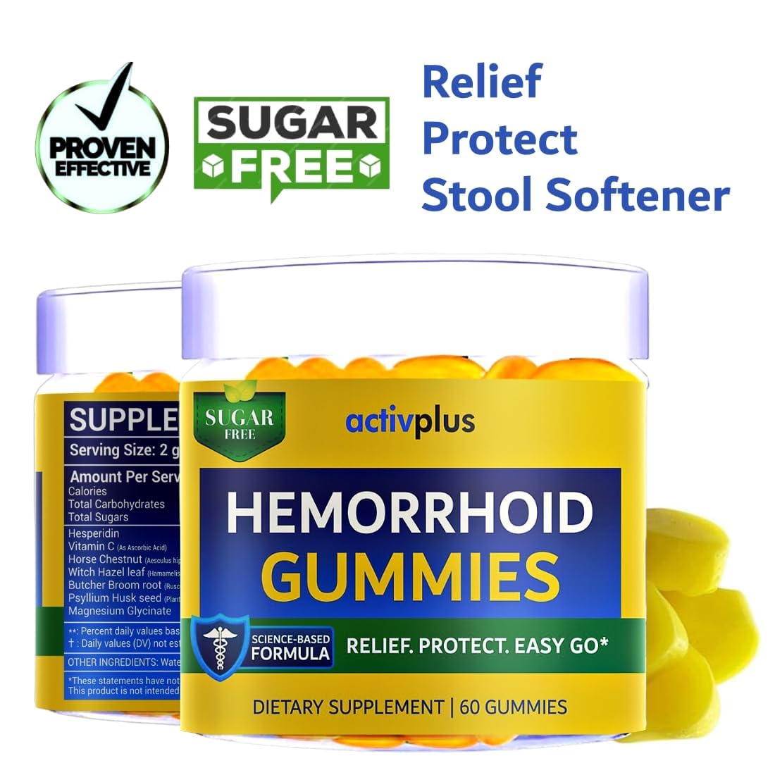 ACTIV PLUS Hemorrhoid Treatment to Reduce Re-occurrences & Easier Regularity with Stool Softener, 60 Gummies