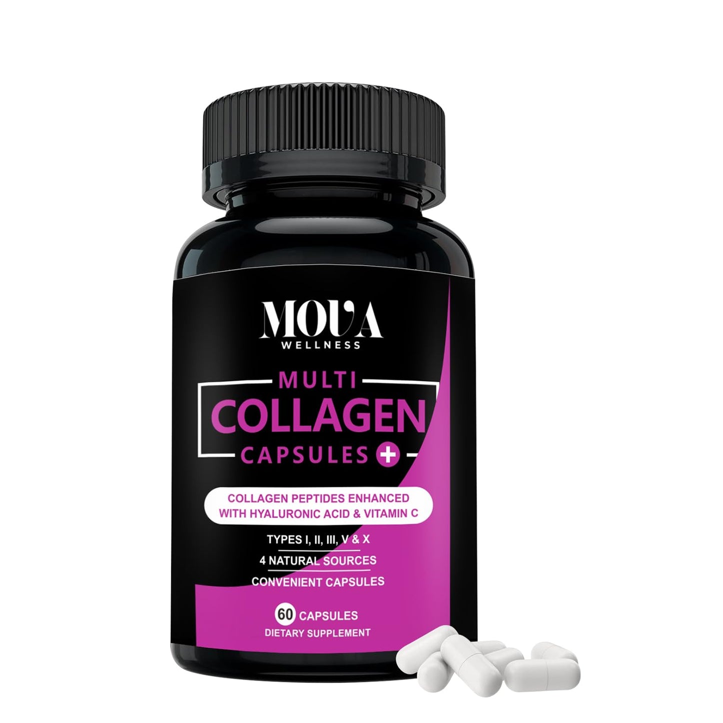 Mova Wellness Multi Collagen Capsules with Vitamin C & Hyaluronic Acid (Types I, II, III, V & X), 60 Count