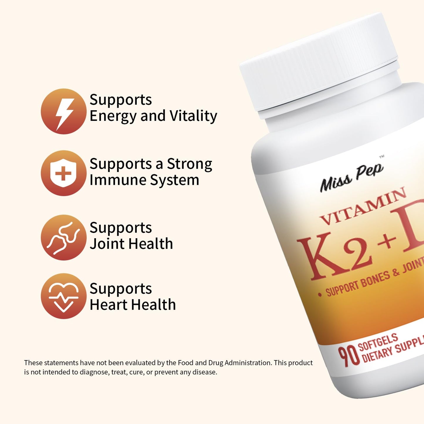 MISS PEP Vitamin D3 K2 5000 IU and 100 mcg K2 (MK-7) Capsules, 270 Capsules