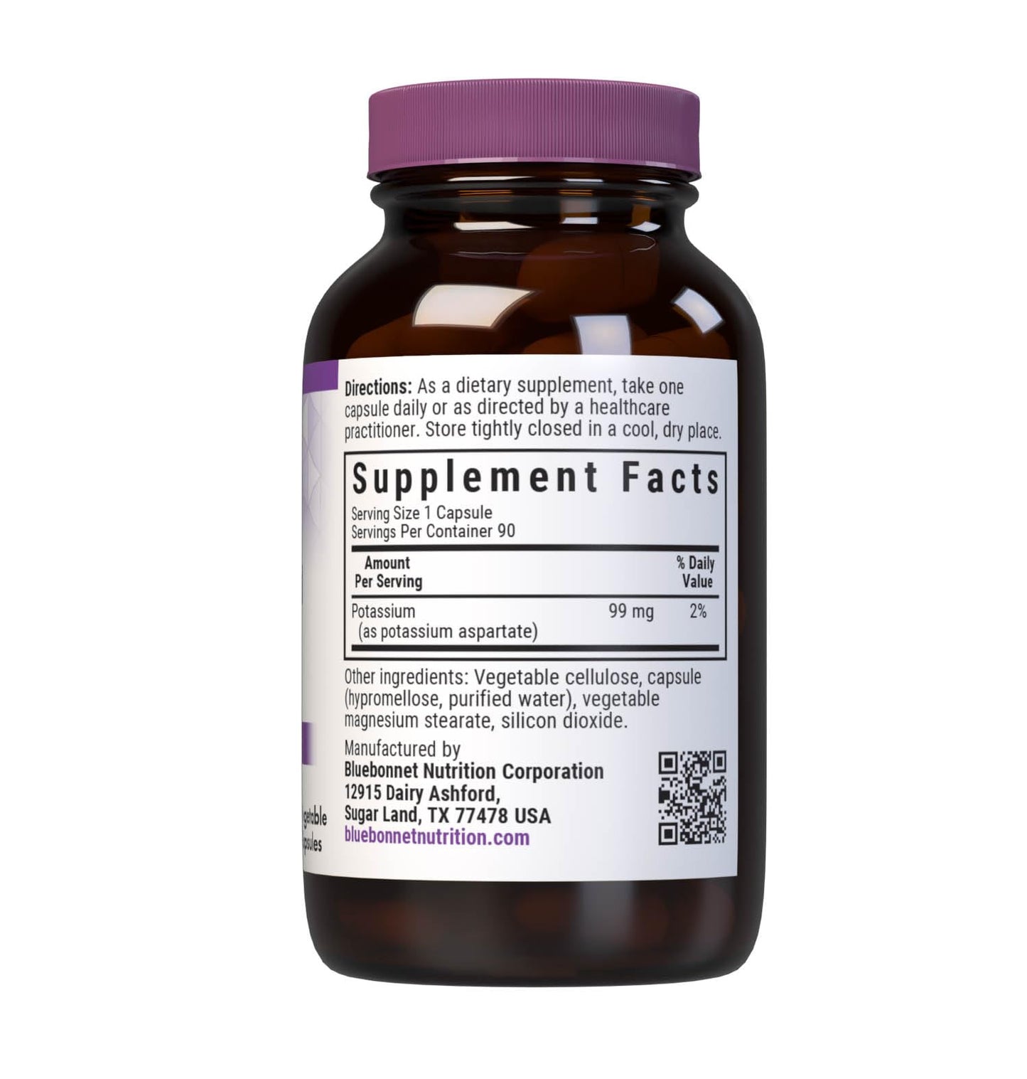 BlueBonnet Potassium Aspartate Supplement 99mg, 90 Veggie Capsules