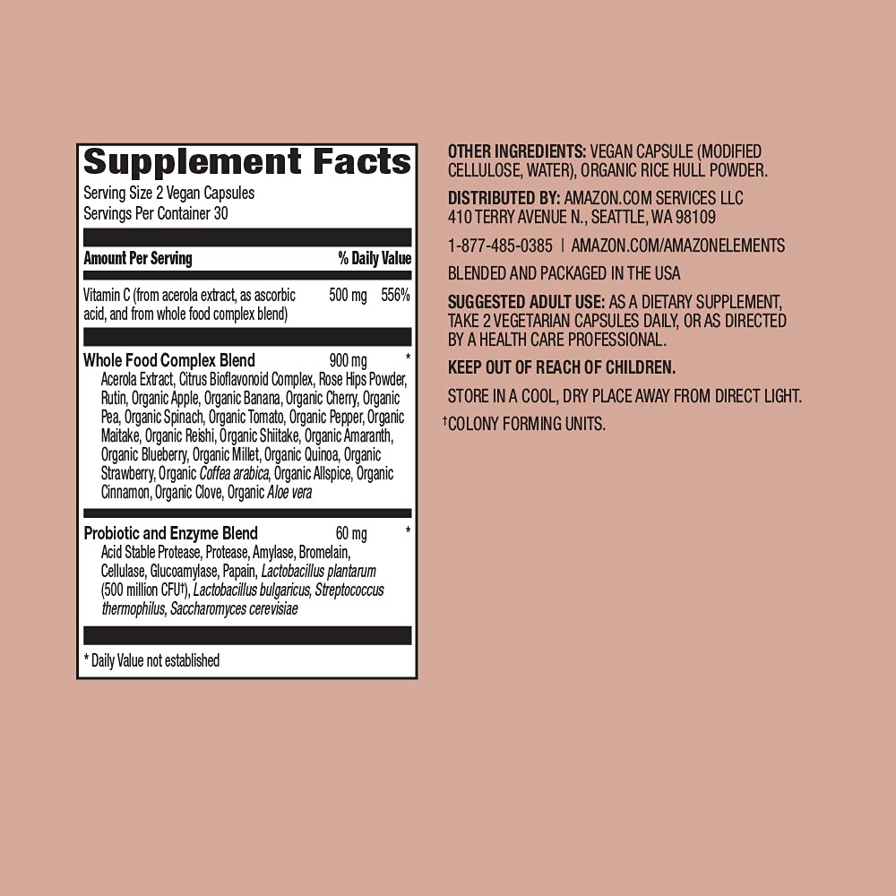 Amazon Elements Whole Food Vitamin C Capsule 60 Count