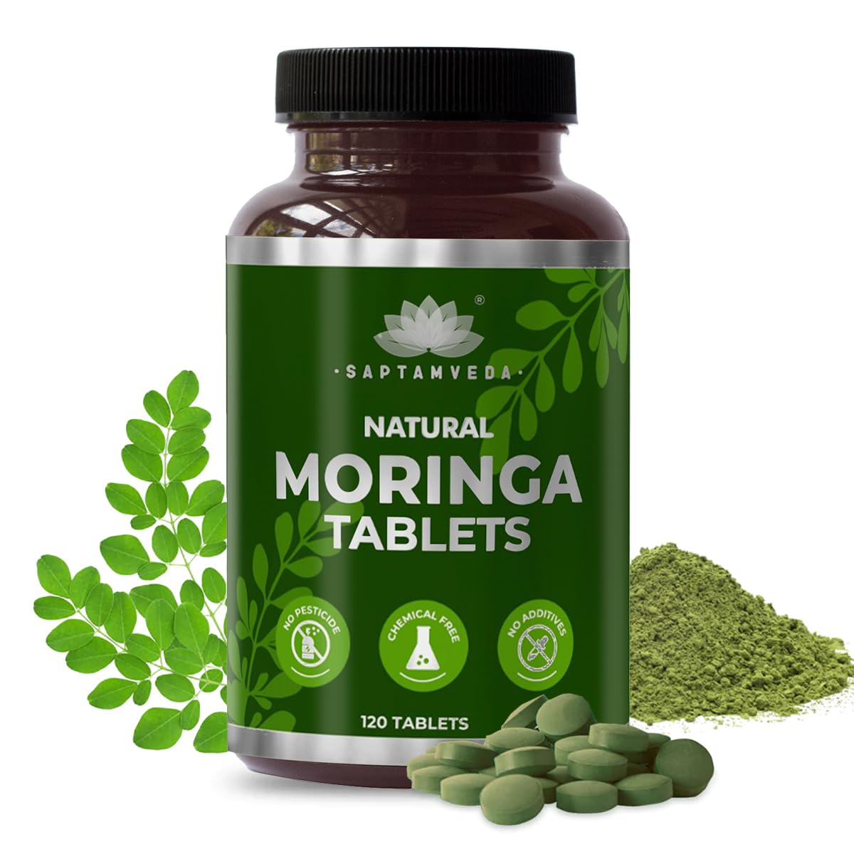 SAPTAMVEDA Moringa Tablets (Drumstick Leaf), 500mg Each, 120 Tablets