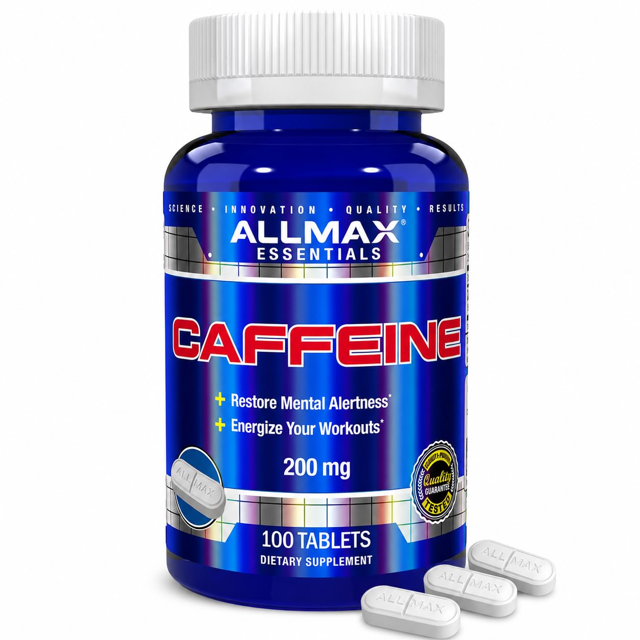 ALLMAX Caffeine Tablets 200 mg, 100 Count