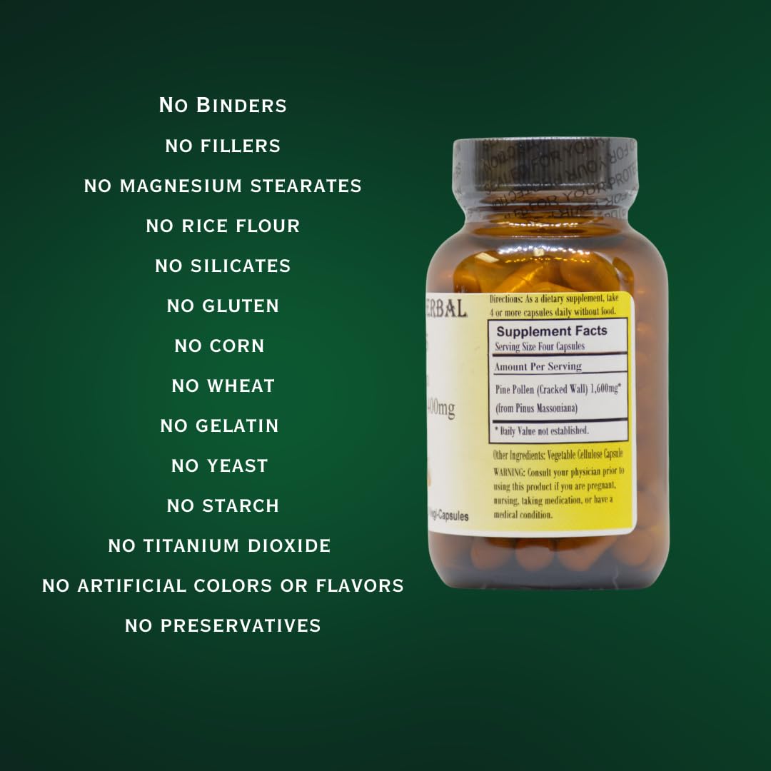 Barlow's Herbal Elixirs Pine Pollen Cracked Cell Wall Powder Capsule 60 Capsules