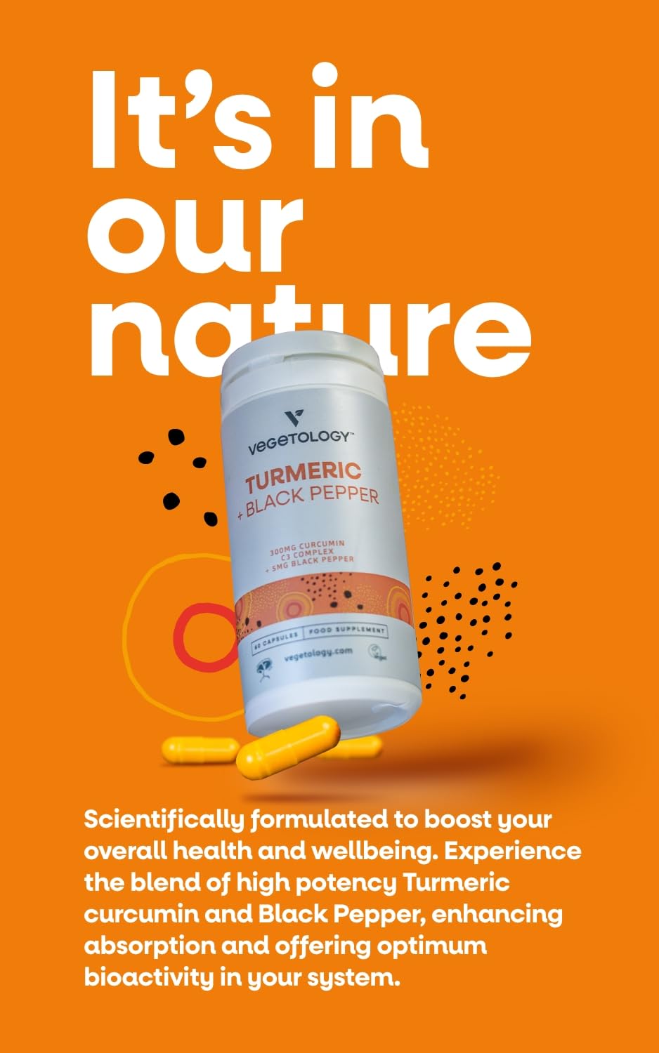 VEGETOLOGY Vegan Turmeric & Black Pepper Capsules, 60 Capsules