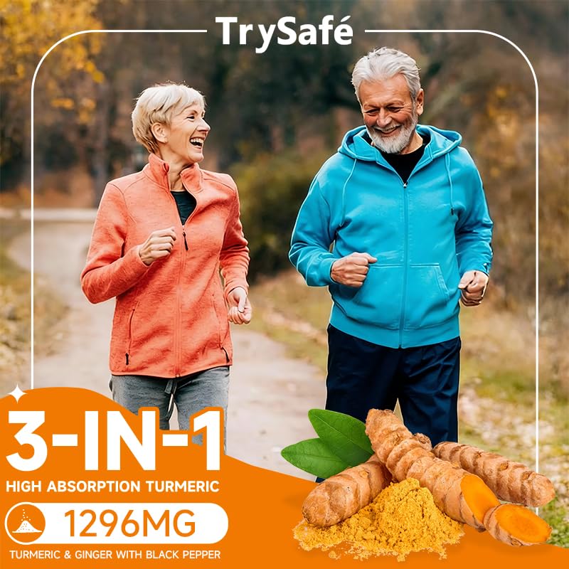 TrySafe Turmeric Curcumin Capsule 3-in-1 with Ginger & Black Pepper Extract, 1200mg, 90 Count