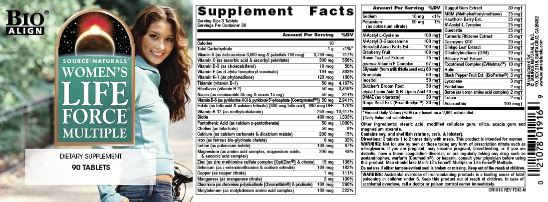 Source Naturals Women's Life Force Multiple, Daily Multivitamin & Immune Health Supplement 90 Tablets