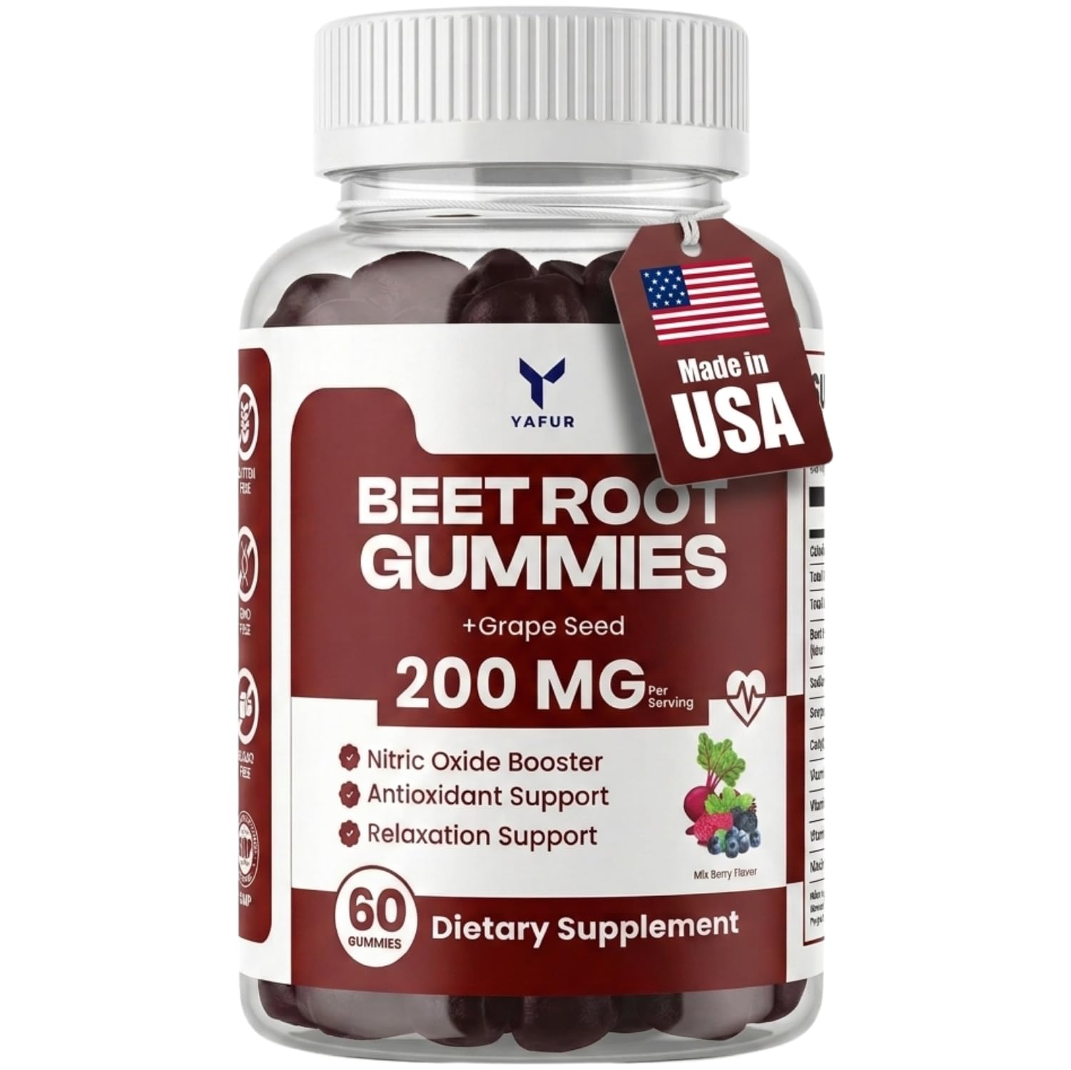 Yafur LLC Beet Root Gummies for Blood Pressure Support with COQ10 100mg, Grapeseed Extract, Vitamin B12, C, B6, Niacin, Vegan Non-GMO & Gluten Free, 60 Gummies