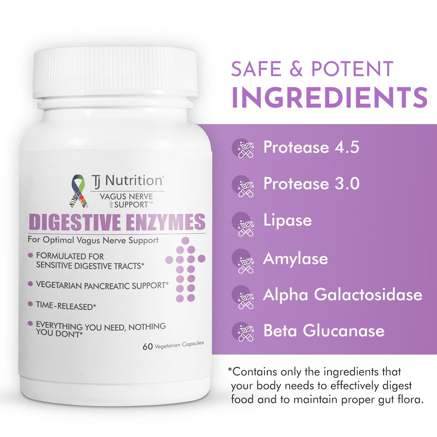 TJ Nutrition Digestive Enzymes for Sensitive Stomachs Capsules, 60 Count