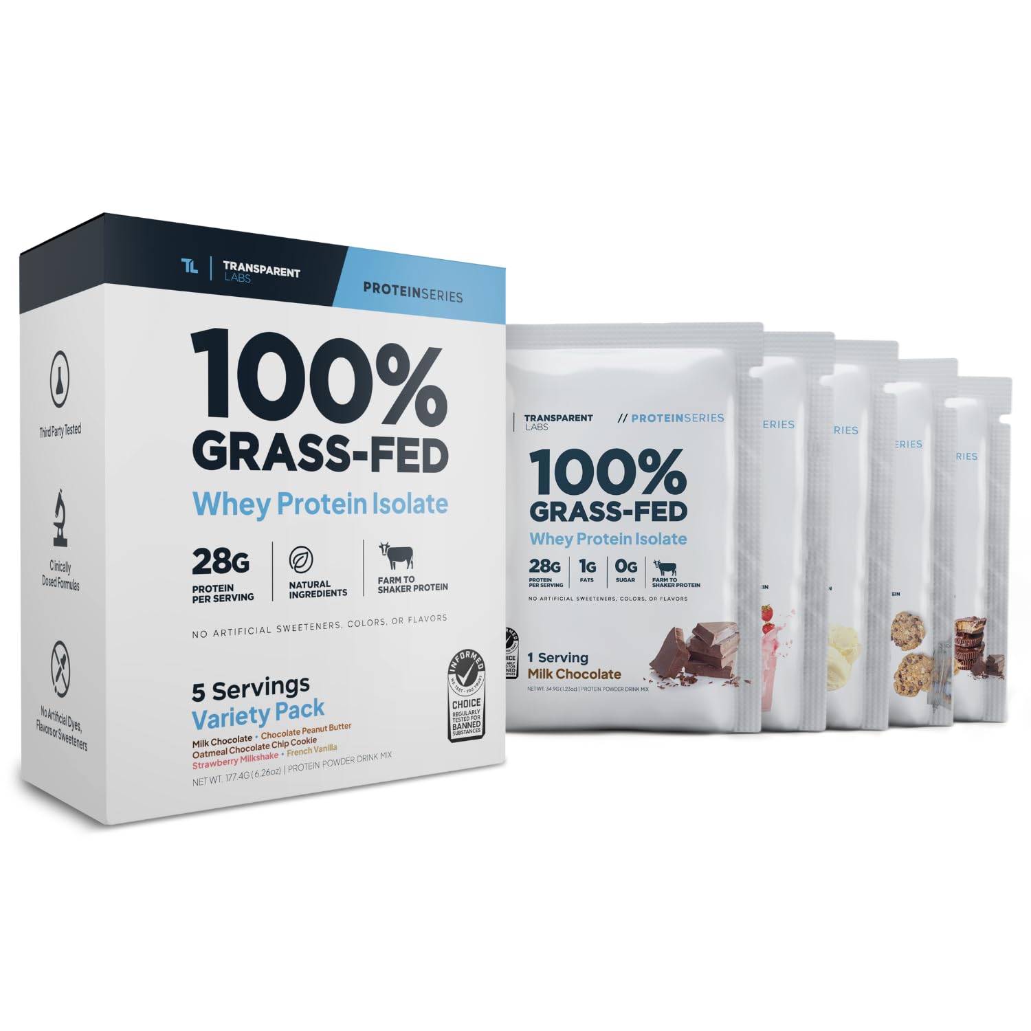 Transparent Labs Grass-Fed Whey Protein Isolate Powder, Natural Flavor, 5 Servings