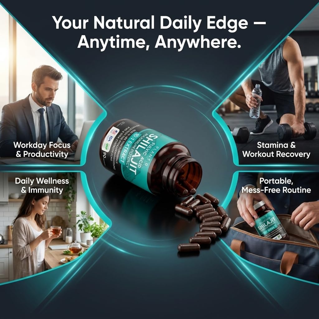 PLANT.O NUTRITION Natural Himalayan Shilajit Capsules - 10:1 Extract Maximum Potency, 90 Count