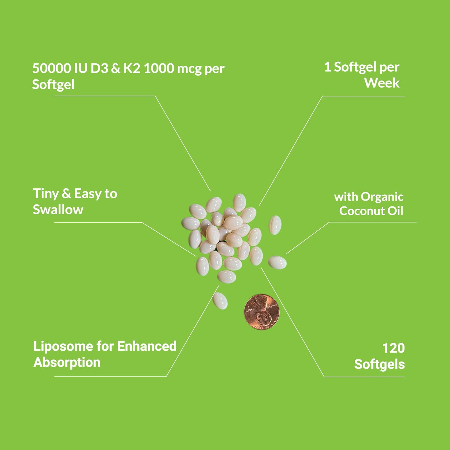 UpNourish Liposomal Vitamin D3 50000 IU with 1000 mcg Vitamin K, High Dose Vitamin D3 K2 with K1, K2 MK-4 and MK-7 Softgel 120