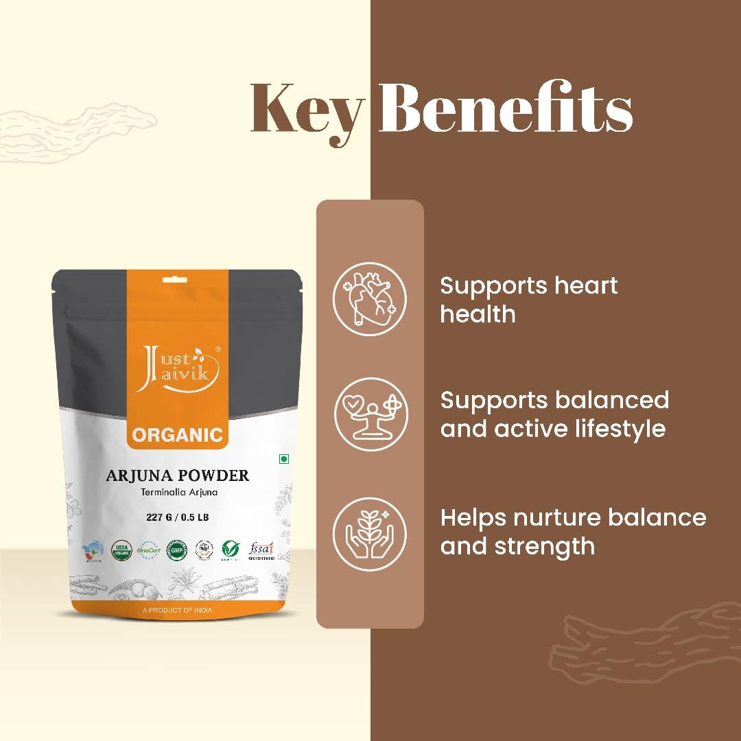 Just Jaivik Arjuna Bark Powder (Terminalia Arjuna), 8 oz