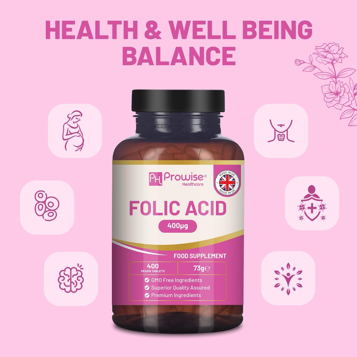 PH PROWISE Healthcare Folic Acid Tablets 400 mcg, 400 Tablets
