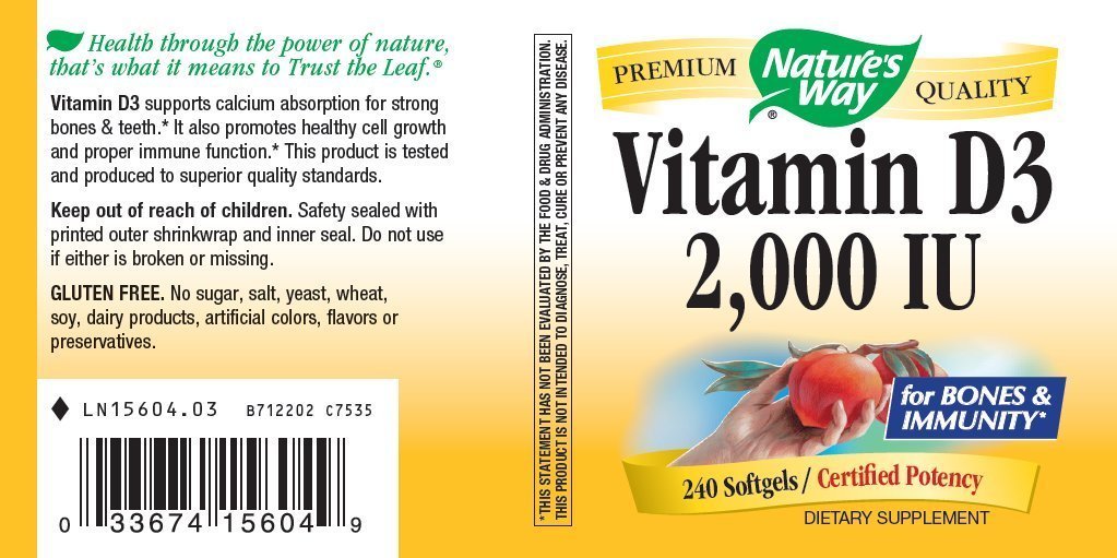 Nature's Way Vitamin D3 2000 IU Softgels, 240 Softgels