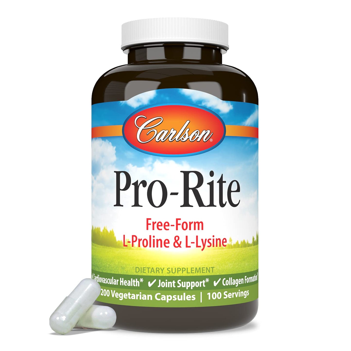 Carlson Pro-Rite Free-Form L-Proline & L-Lysine Capsules, 200 Capsules