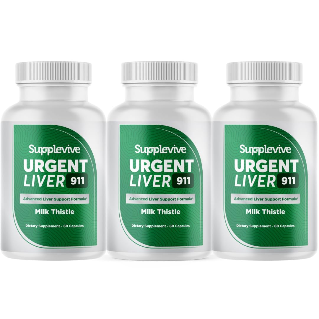 Supplevive Urgent Liver 911 Herbal Liver Support Supplement with Milk Thistle Silymarin Dandelion Root and Artichoke Extract for Liver Health, 60 Capsules