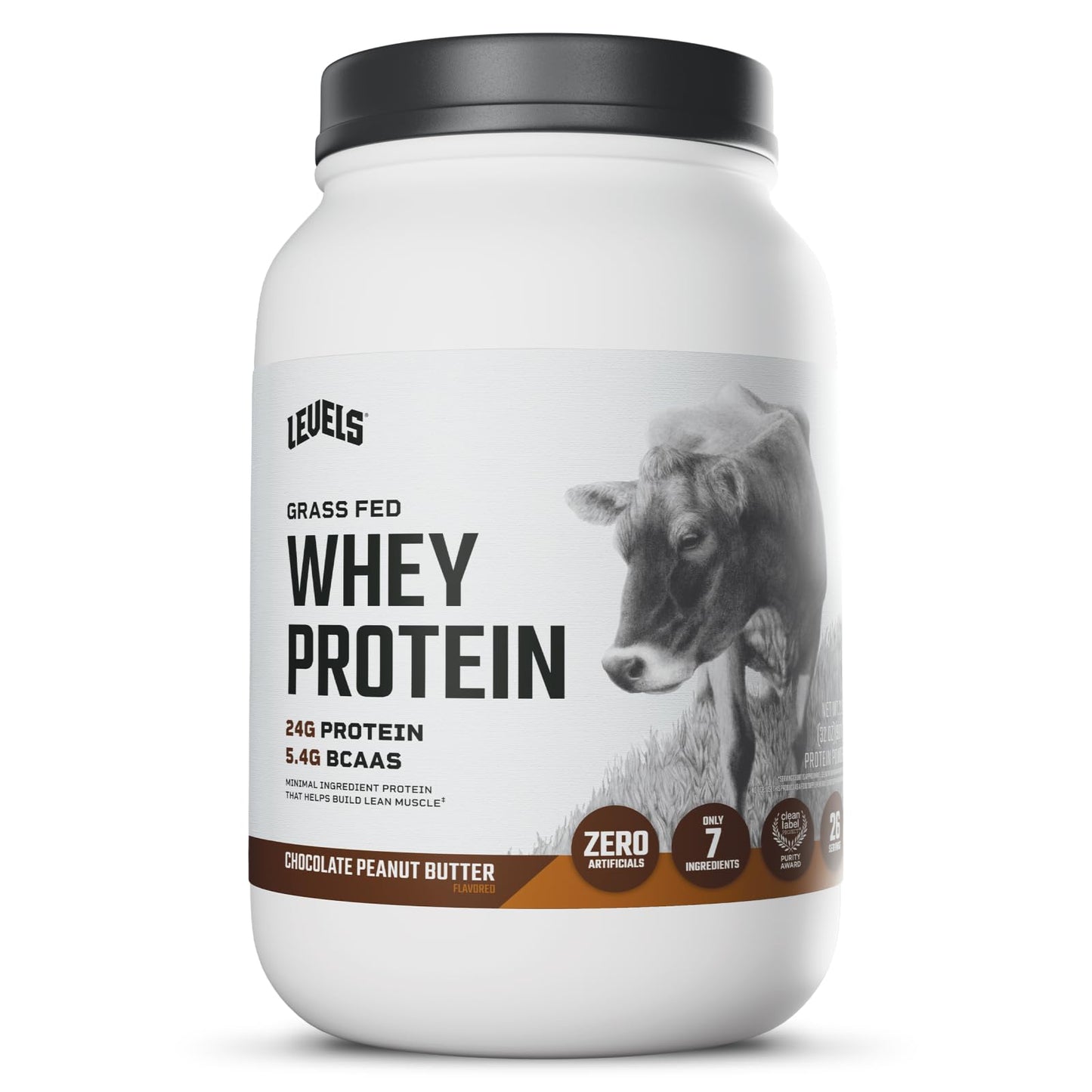 Levels Nutrition Grass Fed Whey Protein Powder, No Artificials, 24g Protein, Chocolate Peanut Butter, 2 lb, 32 Servings