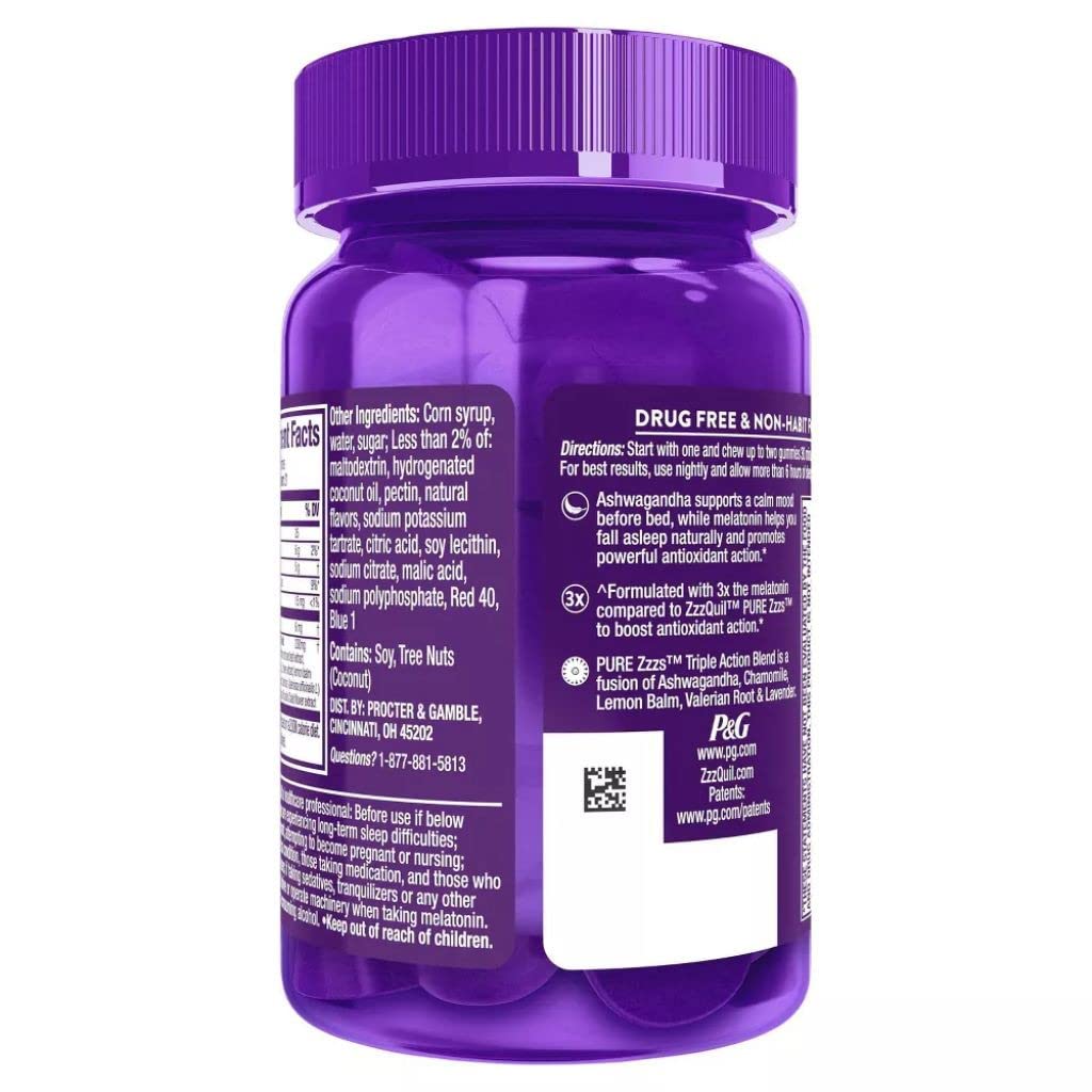 ZzzQuil Pure Zzzs Triple Action Gummy Melatonin Sleep Supplement, 42 Count