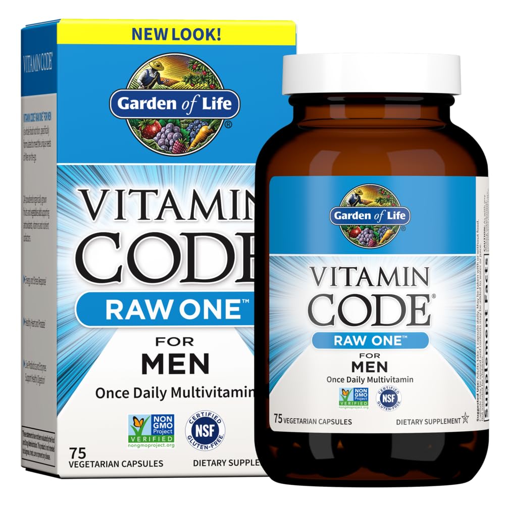 Garden of Life Vitamin Code RAW ONE for Men Once Daily Whole Food Multivitamin with Probiotics for Heart Health and Prostate Health Capsule, 75 Count