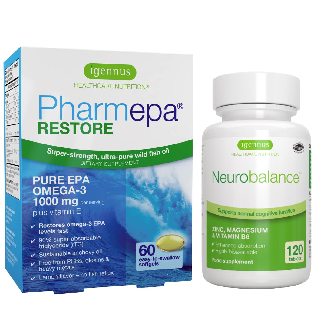 Igennus Healthcare Nutrition Pharmepa Restore EPA + Neurobalance Zinc, Magnesium & Vitamin B6 Mood Health Bundle for Attention & Focus 2 Capsules