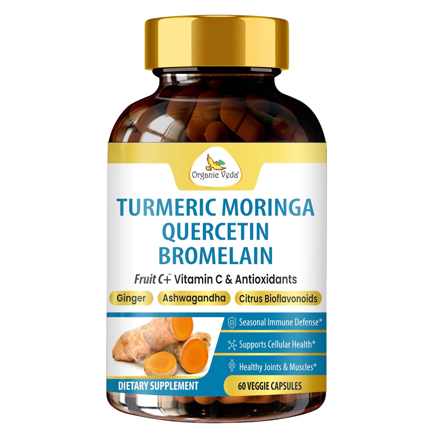 Organic Veda Turmeric Moringa Quercetin with Bromelain, 60 Capsules