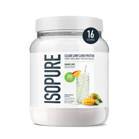 Isopure Clear Whey Isolate Protein Powder, Mango Lime, Lactose Free, Gluten Free, 14.1 oz, 16 Servings