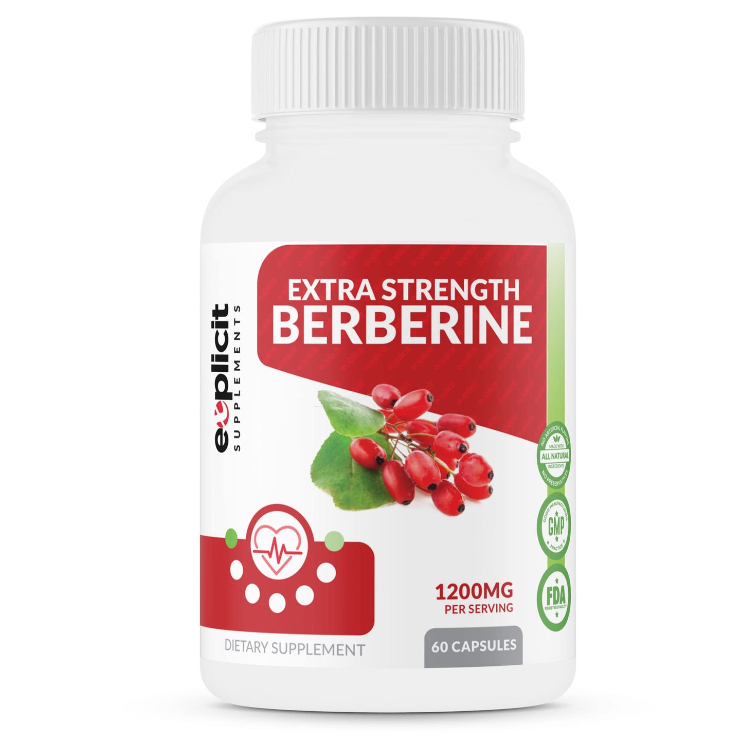 eXplicit Supplements Berberine HCl 1200mg Max Strength, 60 Capsules