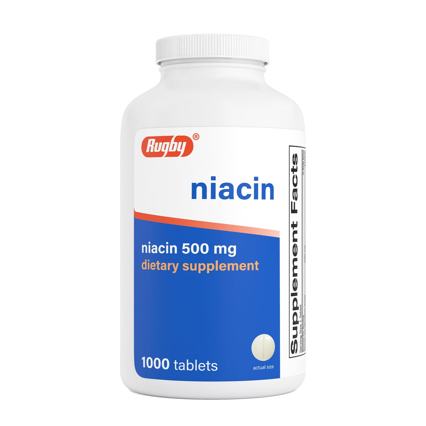 Rugby Laboratories Niacin 500mg Vitamin B3 Supplement for Men and Women, 1000 Tablets