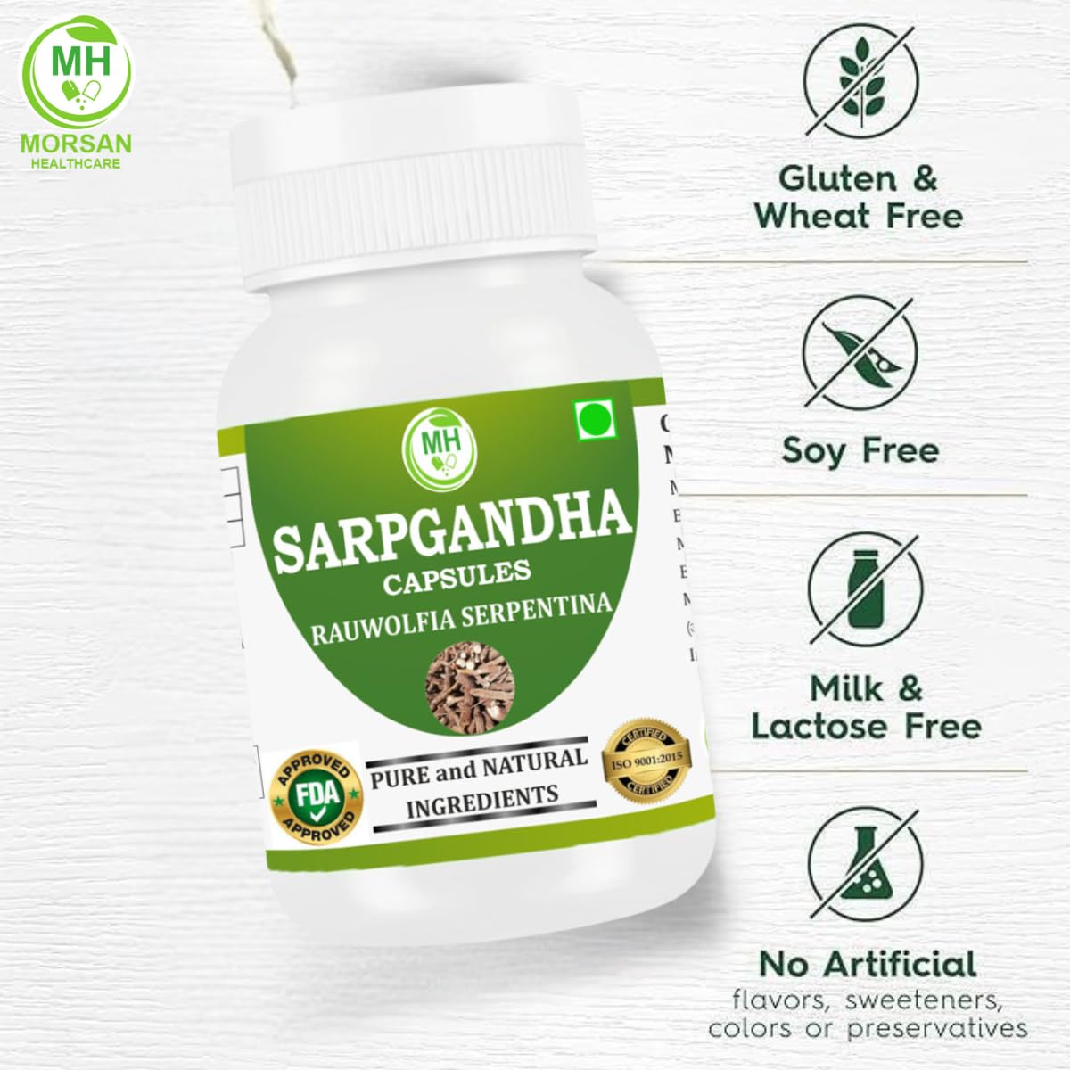 Morsan Healthcare Sarpgandha (Rauwolfia Serpentina) Veg Capsules, 60 Count