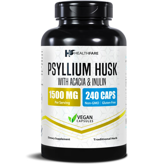 Healthfare Psyllium Husk Fiber 1500mg Capsules, 240 Count