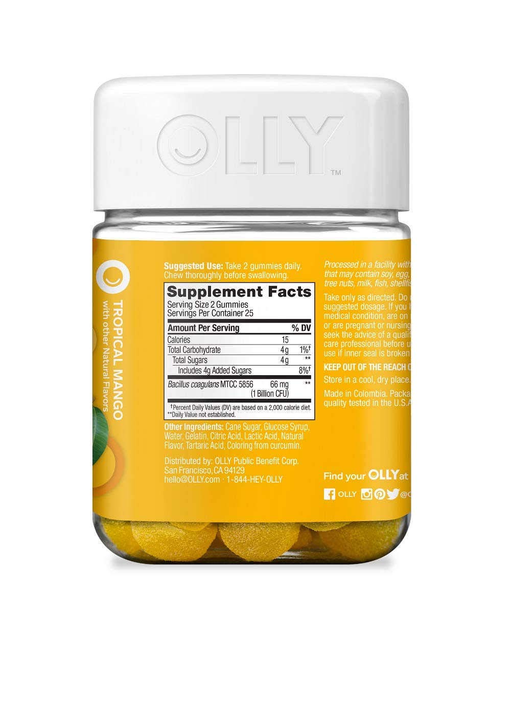 OLLY Probiotic Immune and Digestive Health One Billion Live Cultures Dietary Supplement Gummy, 2 Pack
