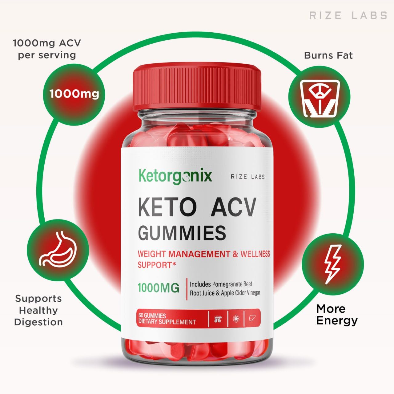 Rize Labs Ketorganix Keto ACV Gummies, 180 Gummies