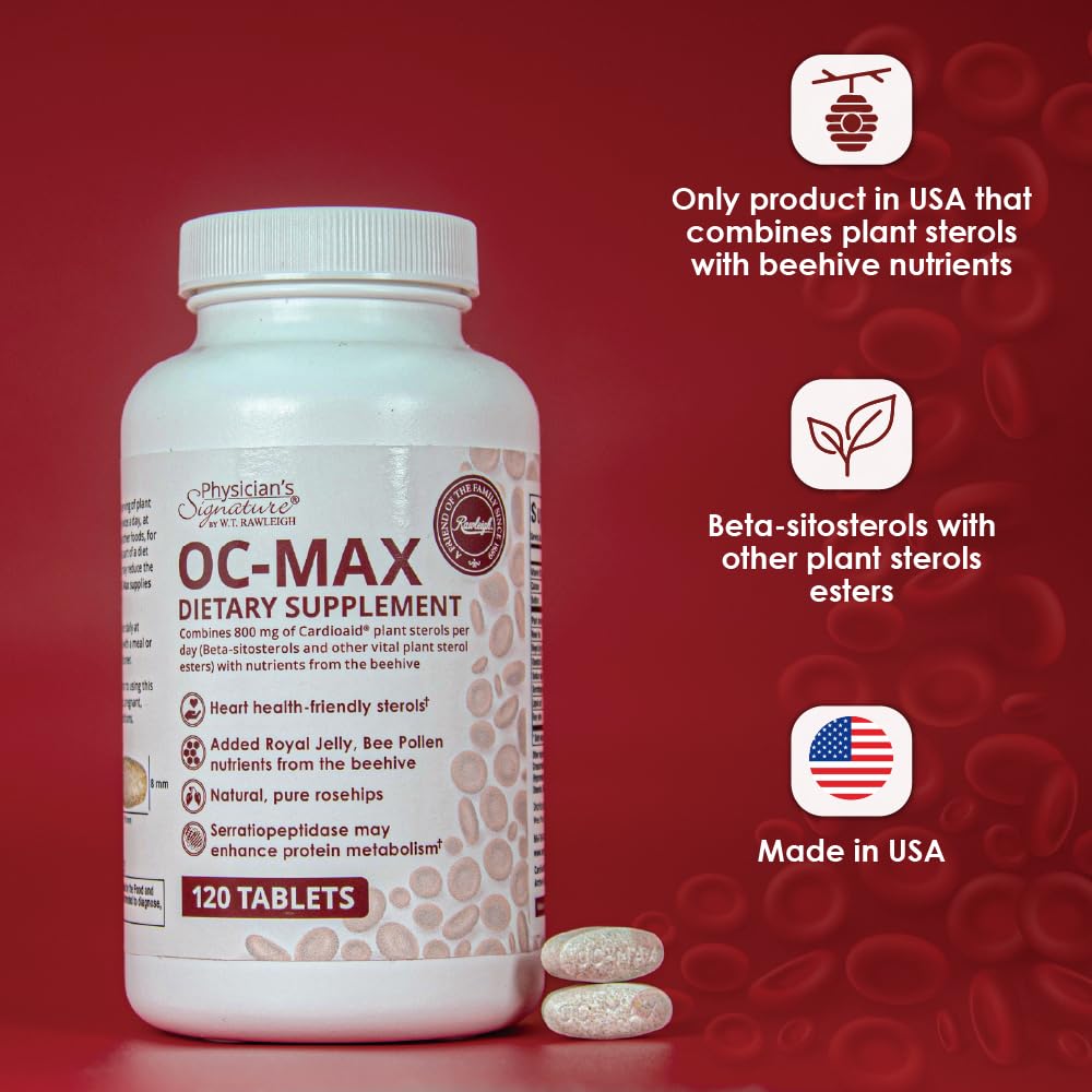 Rawleigh OC-MAX Heart Health Formula - Plant Sterols 800 mg (Beta-Sitosterol) + Antioxidant & Enzyme Support, Tablet, 120 Count