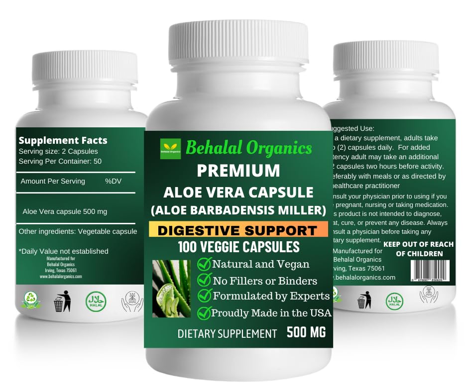 Behalal Organics Aloe Vera Quick Release Capsules, 100 Capsules
