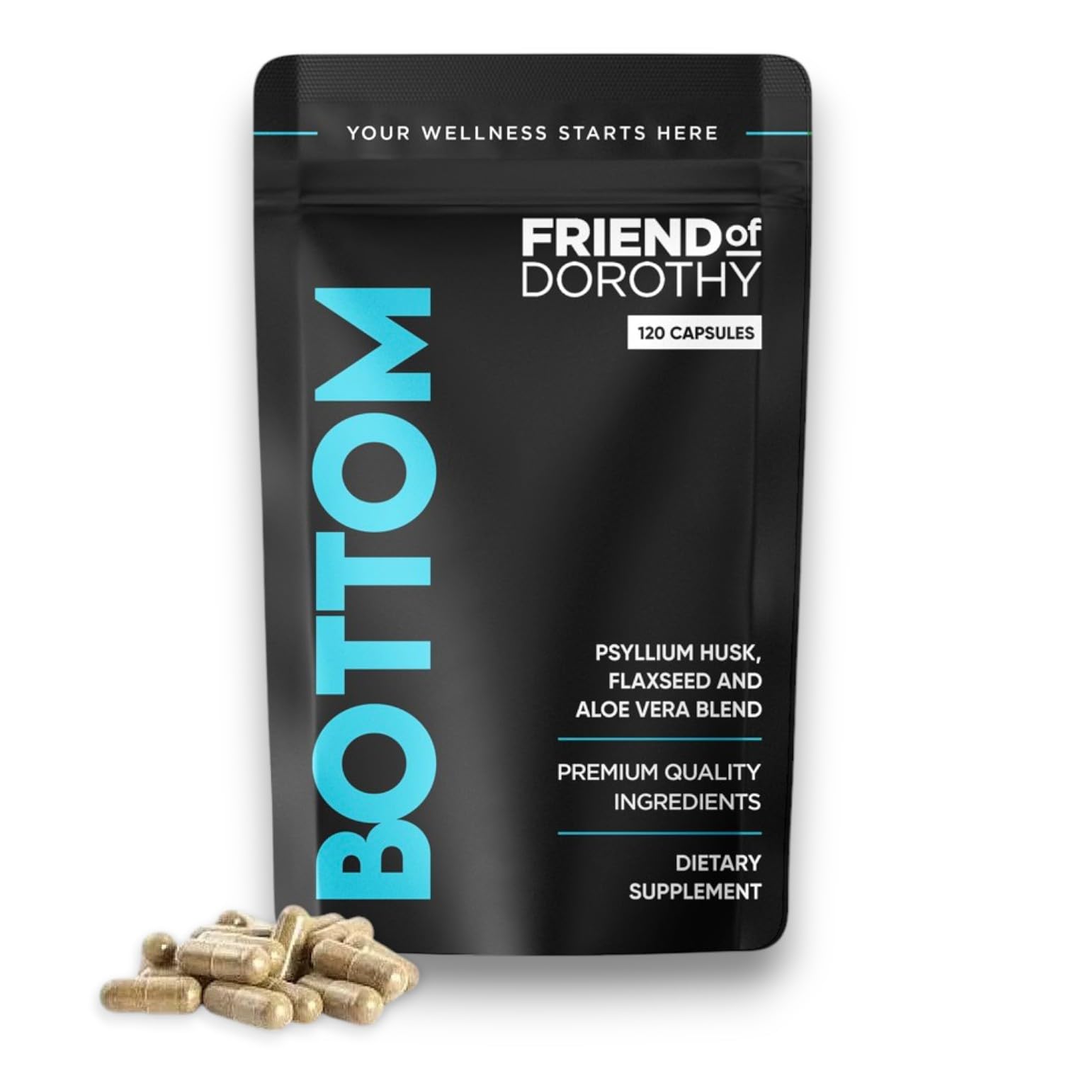 FRIEND OF DOROTHY Digestive Fiber Support Capsules for Men, Psyllium Husk & Aloe Vera, 120 Capsules