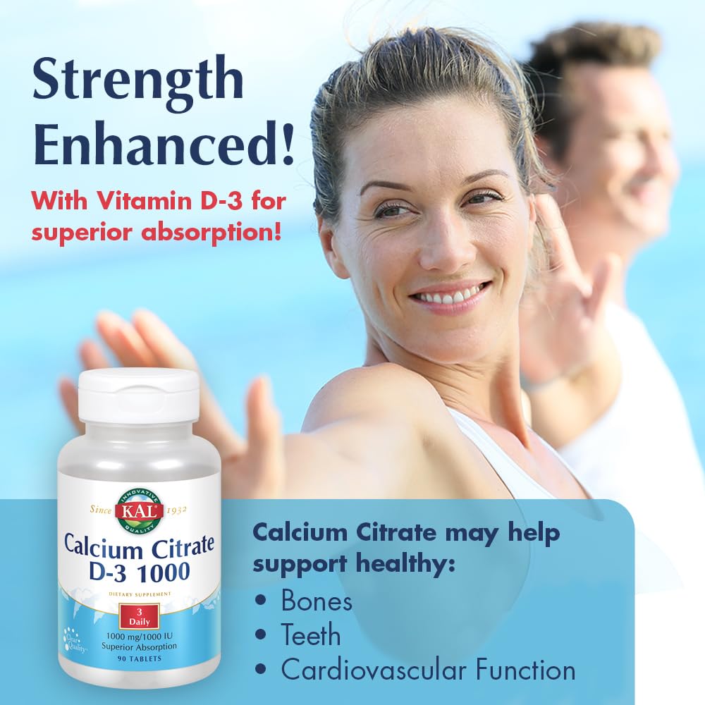 KAL Calcium Citrate with D 1000 IU Tablets, 90 Count