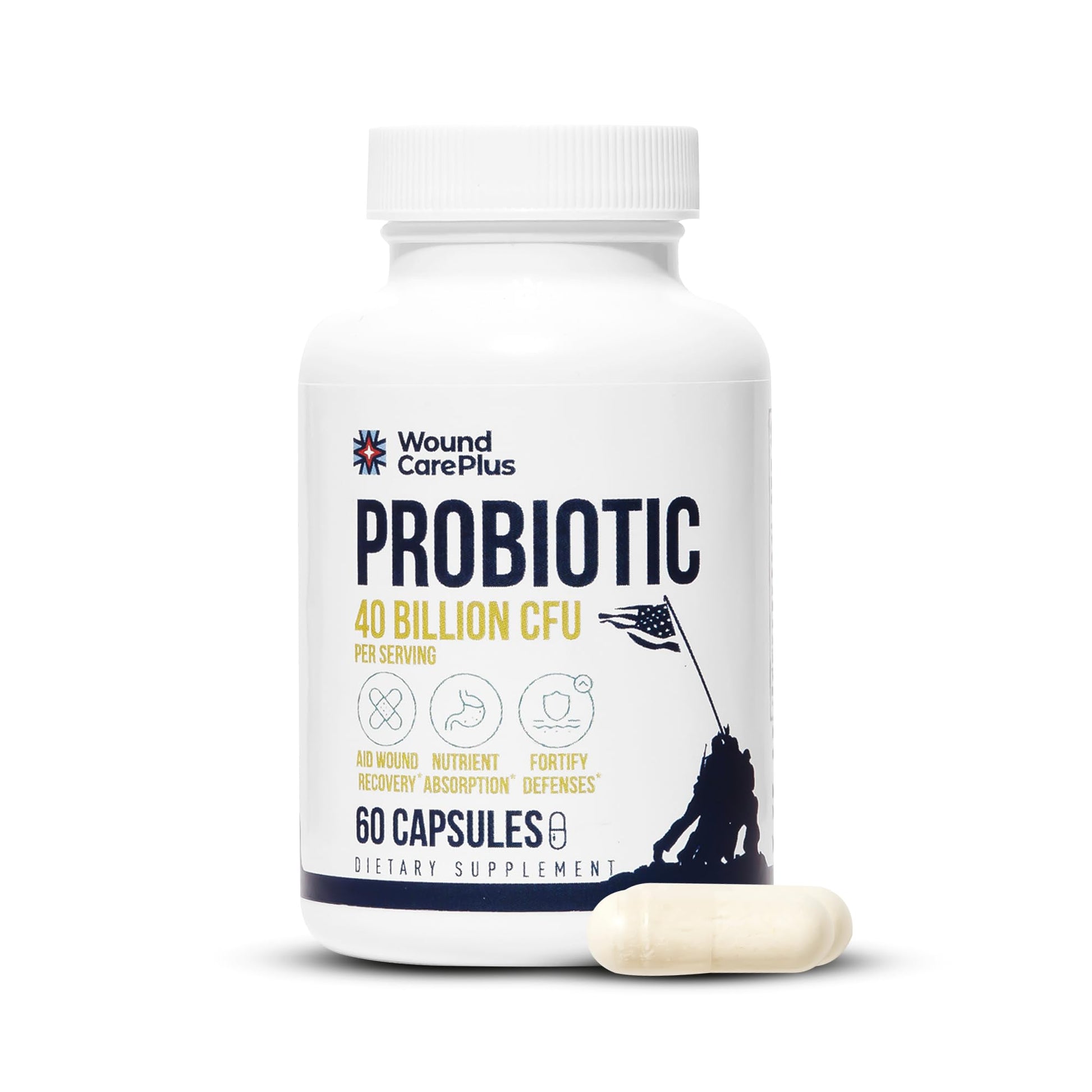 WOUND CAREPLUS Probiotic 40 Billion CFU - 10-Strain Blend with Lactobacillus & Bifidobacterium, Capsule, 60 Count