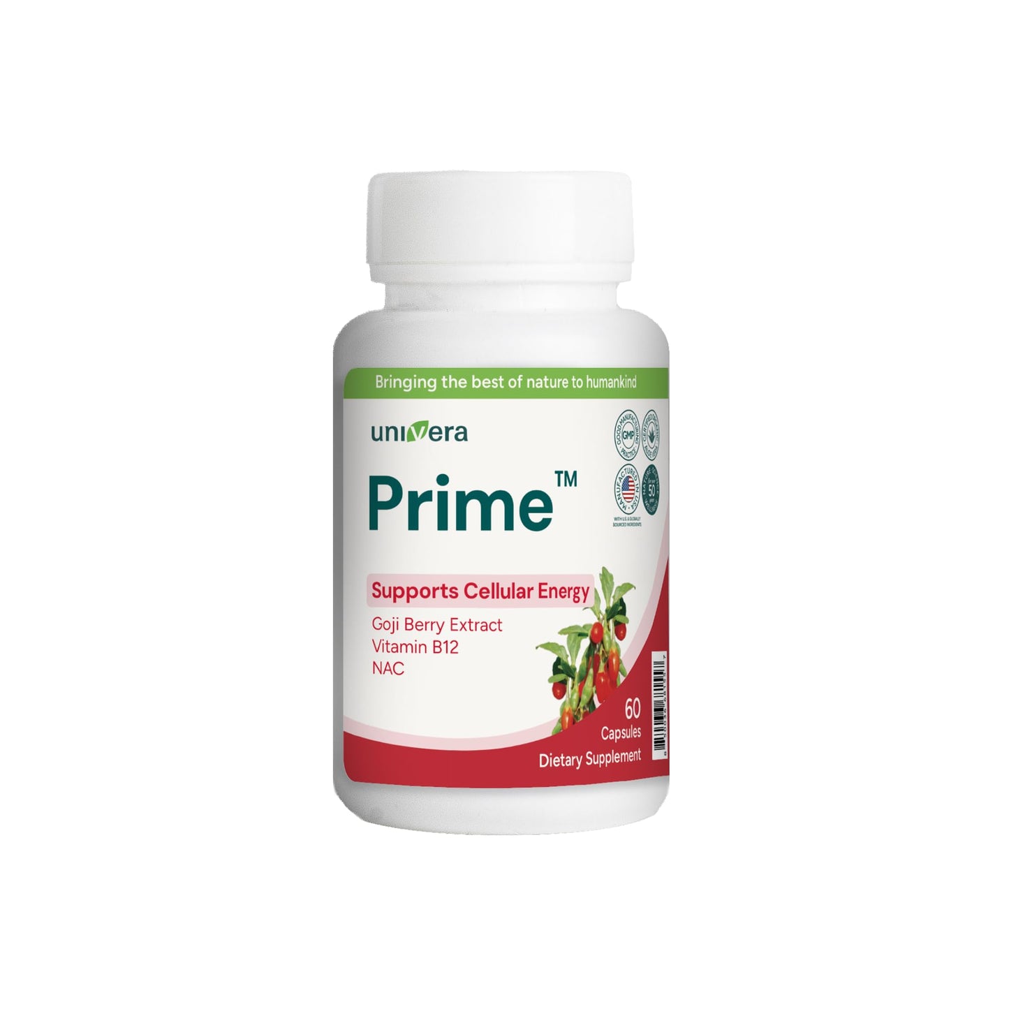 Univera Prime Cellular Energy Support Supplement – Vitamin B Complex, NAC, Goji Berry Extract, Antioxidant Support Capsule, 60 Capsules