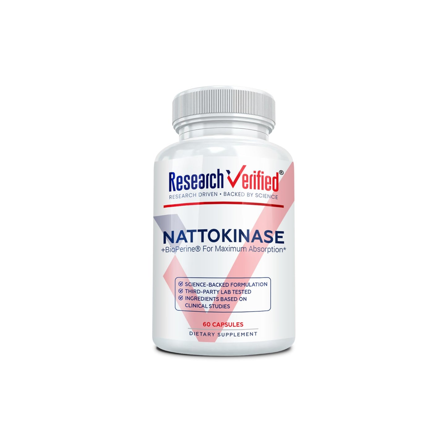 Research Verified Nattokinase 4000 FU Circulatory Support BioPerine No Vitamin K2 Capsules, 60 Count