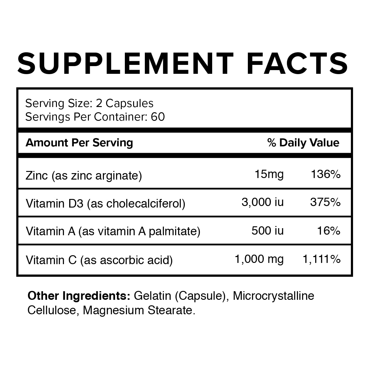 Vatellia Life Immune Up High-Absorption Vitamin C, D3, A + Zinc Capsules, 120