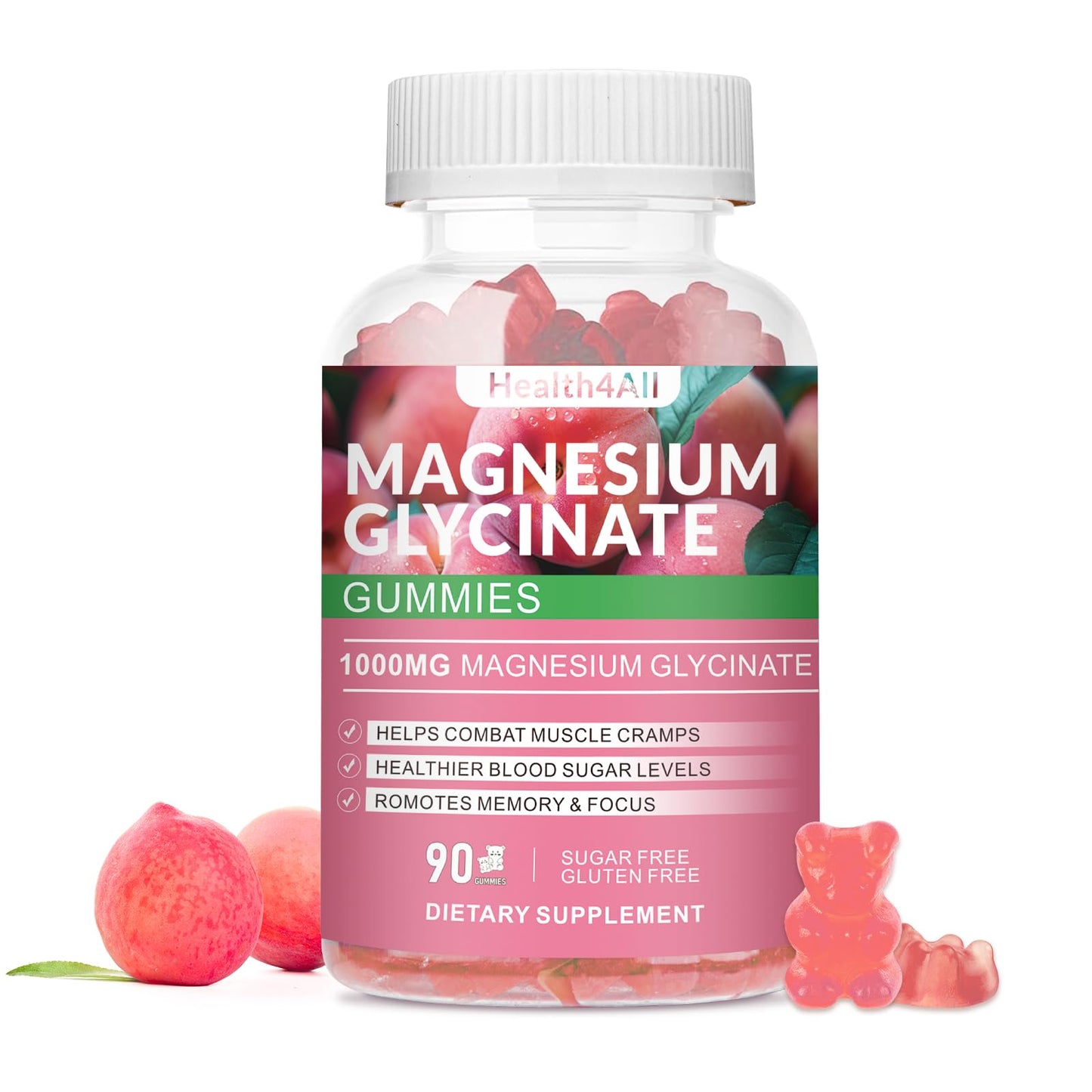 Health4All Magnesium Glycinate Gummies 1000mg Sugar Free, 90 Count