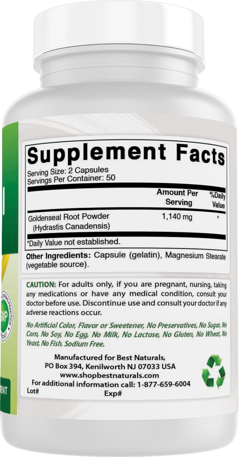 Best Naturals Goldenseal Root 570 mg Capsules, 100 Count