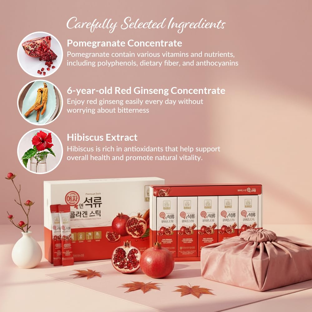 ZIOSTAND Korean Beauty Baekje Geumsan Women's Pomegranate Collagen Jelly Stick Gummy, 30 Count
