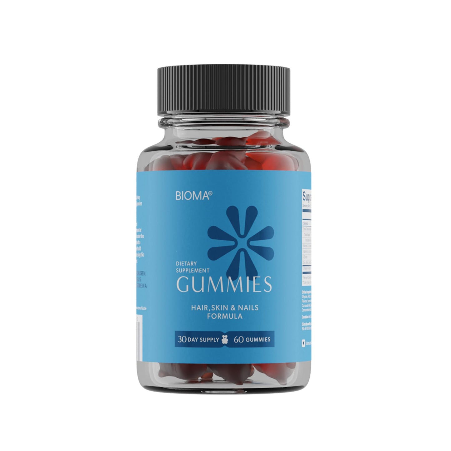 BIOMA Hair, Skin & Nails Beauty Gummies - Supports Growth & Strength with Biotin, Collagen, Zinc & Vitamins C & D - Gluten-Free, 60 Gummies