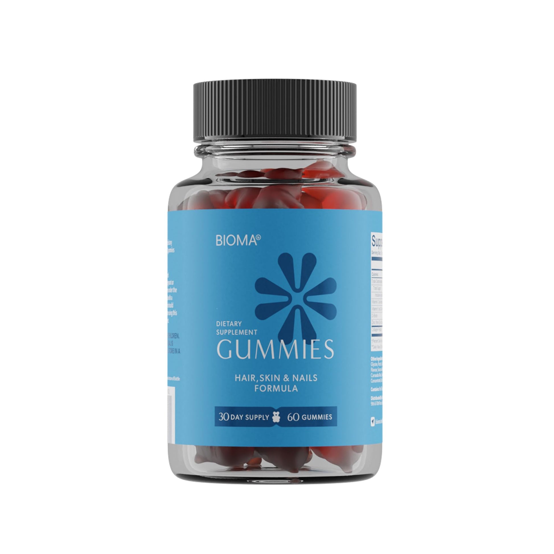 BIOMA Hair, Skin & Nails Beauty Gummies - Supports Growth & Strength with Biotin, Collagen, Zinc & Vitamins C & D - Gluten-Free, 60 Gummies