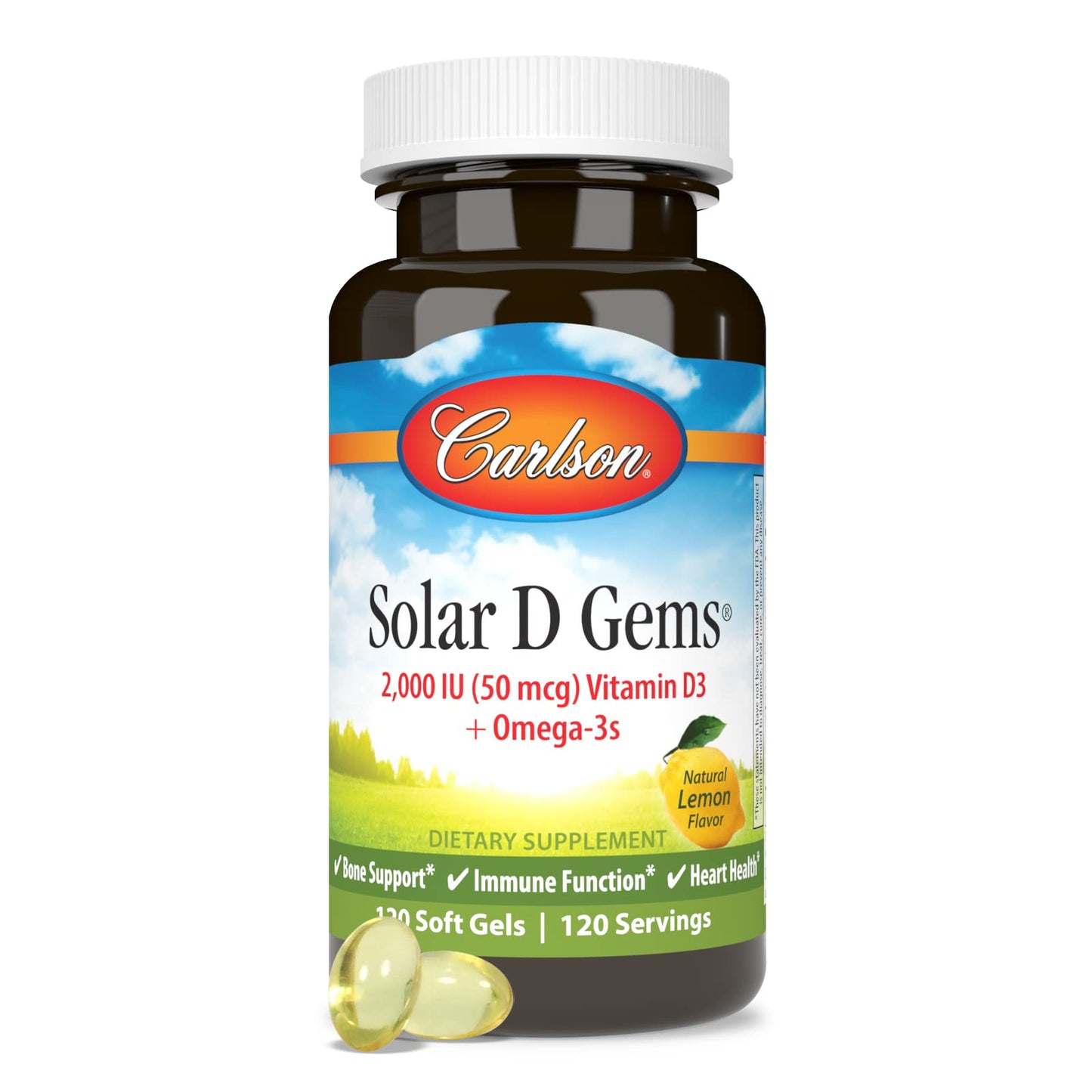 Carlson Solar D Gems Vitamin D3 and Omega-3 Softgels 120