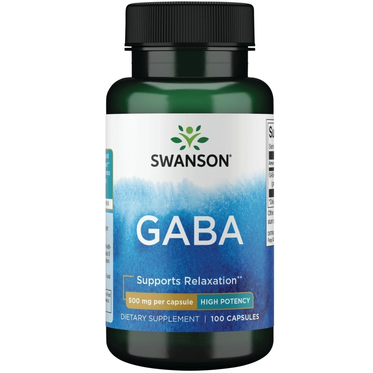 Swanson GABA 500mg Capsules, 100 Count